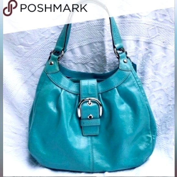 COACH 🐎 BOHO Blue Green Shimmer Patent Leather! - Picture 10 of 10